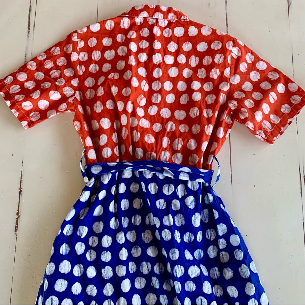 Busayo Collective Color-block Dot Shirt Maxi Dress Button Short Sleeve - Size 4 - Picture 9 of 14